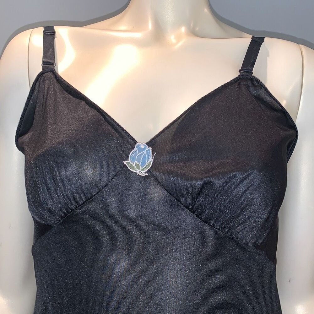 Vintage Black Nylon Slip Dress Size Medium - Picture 9 of 9